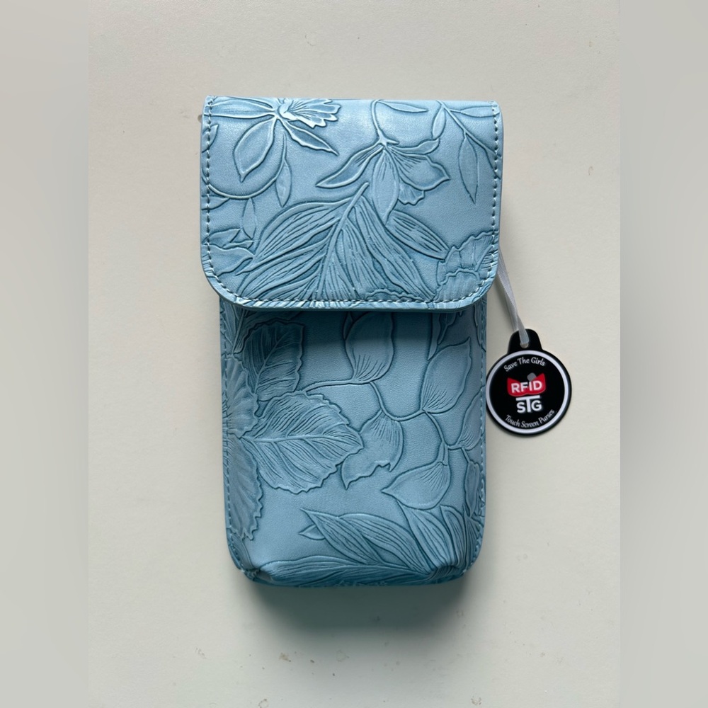 SAVE THE GIRLS RFID CROSSBODY PHONE BAG BLUE NWT